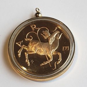 Vintage Aries zodiac coin pendant